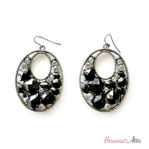 Black & diamond rhinestone oval drop designer earrings